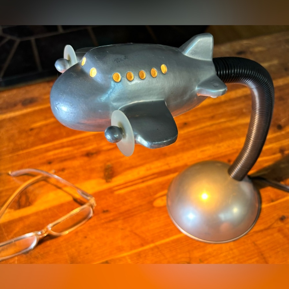 Vintage 2001 Bending Goose Neck Airplane Desk Lamp Light Works Great!